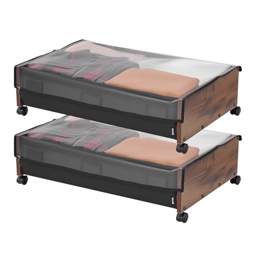 VEVOR Under Bed Storage with Wheels, 36.0 x 18.1 x 7.3 inch, Underbed Containers with Clear Lid, Underbed Shoe Organizer, Rolling Under the Bed Storage Bins for Clothes Shoes Blankets Bedroom, 2 Pack - style: E
