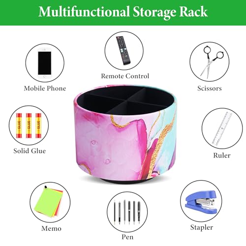 Round Leather Art Supply Organizer,Remote Control Holder,360-degree Rotating Pen Organizer with 4 Compartments(1-Red Green Splash Ink) - color: 1-Red Green Splash Ink