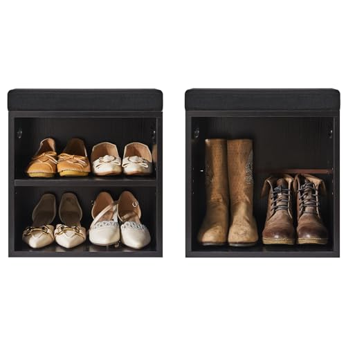 YMYNY Shoe Storage Bench with Cushion, 2 Tier Shoe Rack with Padded Seat, Adjustable Shoe Organizer Cabinet for Entryway, Living Room, Hallway, Closet, Bedroom, 15.4L*11W*16.54H, Black, UHBD028B - color: Black