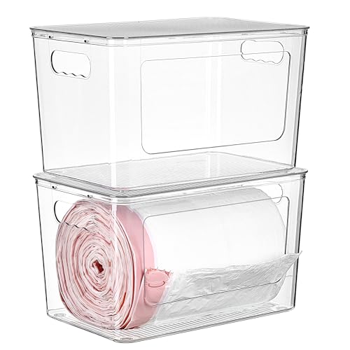 Vtopmart 2 Pack Trash Bag Holder, Stackable Garbage Bag Dispenser for 13/30/33 Gallon Bags, Clear Organizer Bins for Under Kitchen Sink, Laundry Room Organization and Storage - size: 2 Pack