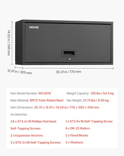 VEVOR Metal Wall Cabinet, 30.31W x 12.01D x 14.02H Inch, Floating Garage Tool Cabinet with Up-Flip Door, 120 lbs Load per Shelf, Fit for Garage, Basement, Kitchen, Warehouse, Assembly Required - style: Upgrade Flip up 14"