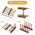 HBlife Teak Dish Plate Bowl Cup Book Pot Lid Cutting Board Drying Rack Stand Drainer Storage Holder Organizer Kitchen Cabinet（Keep Dry） - color: Teak 4 Slots 1pcs