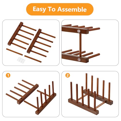 HBlife 2pcs Teak Dish Plate Bowl Cup Book Pot Lid Cutting Board Drying Rack Stand Drainer Storage Holder Organizer Kitchen Cabinet（Keep Dry） - color: Teak 4 Slots 2pcs