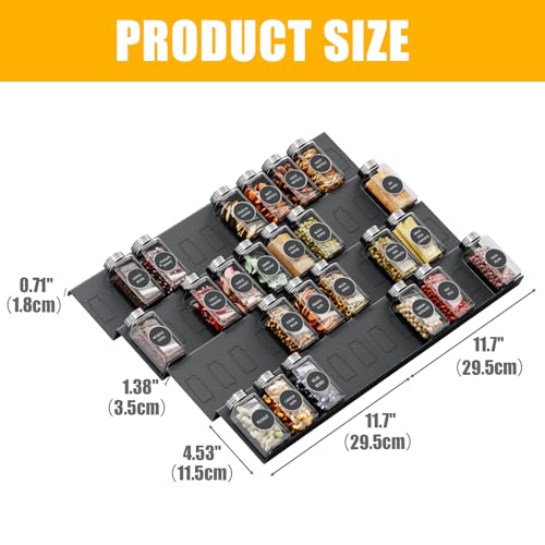 Famhap Spice Drawer Organizer, 8 Tier Expandable from 11.7" to 23.2" Seasoning Rack Tray Insert for Kitchen Drawers, Spice Rack Tray for Drawer/Countertop (Black) - color: Black, size: 8pcs