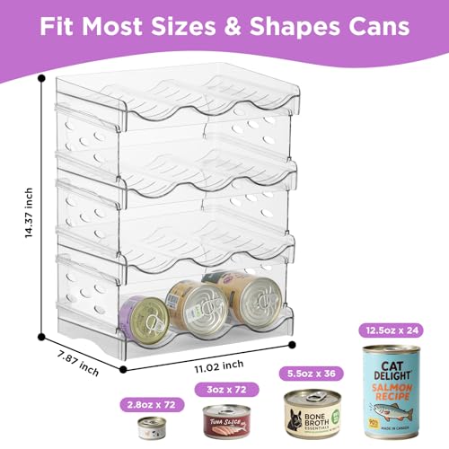 REFLYING Cat Food Can Organizer, Can Organizer for Pantry, Transparent Cat Food Storage Container Holds 72 (3.5oz) Cans, Canned Food Organizer and Storage for Countertop Kitchen Cabinet (4 Layers) - color: 3 Tier-4 Layer