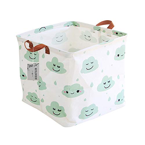 Square Storage Bins Canvas Collapsible Storage Basket with Handles Toy Organizer for Nursery, Kid's Toys, Closet & Laundry, Gift Baskets (Green Cloud) - color: Green Cloud