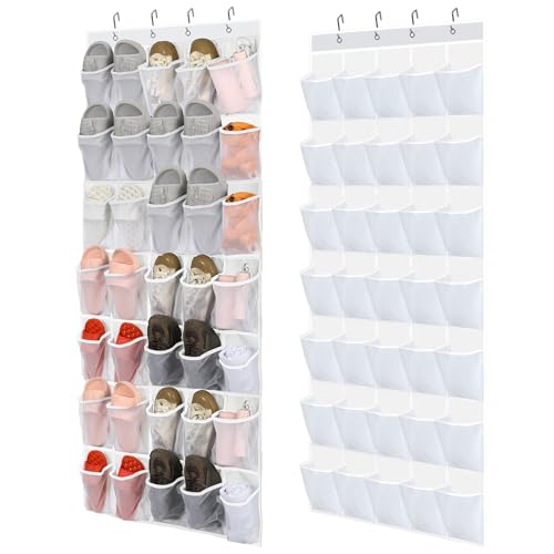 Windyun 2 Pcs 70 Large over The Door Shoe Organizer Hanging Shoe Rack for Closet Holder Pure Mesh Pockets Back to School Behind Door Hanger Storage Nonslip for Home Room School Dorm, Each 35 Pockets - color: White