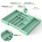 Bamboo Kitchen Drawer Organizer, Expandable Silverware Organizer with Removable Knife Block, 6-8 Slots- Utensil Holder & Cutlery Tray Drawer Dividers, 2.36" Deep for Extra Capacity, Cyan - color: Cyan
