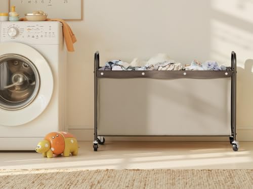 StorageWorks Toy Box with Wheels for Kids, 135L Large Toy Storage Chest and Organizer, 23" Metal Toybox with 360° Swivel Wheels for Bedroom, Kids Room, Stuffed Animal Storage, Light Khaki - color: Light Khaki, size: 33"Lx13"Wx23¼"H