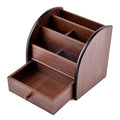 Siveit Wooden Desktop Organizer with Drawer, Multifunctional Office Supply Storage - Remote Control Caddy Holder