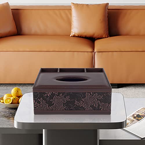 Tissue Box Cover Rectangle Retro Tissue Box Holder PU Leather Facial Tissues Organizer,Multifunctional Remote Control Stationery Storage Box,Home Office Supplies Car Napkin Caddy - color: Multifunctional Tissue Box-retro