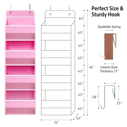 TYMENSH Over The Door Hanging Organizer with 4 Large Pockets – Closet, Bathroom, Nursery, Bedroom, Dorm Storage for Toys, Cosmetics, and Baby Essentials, Pink - color: Pink
