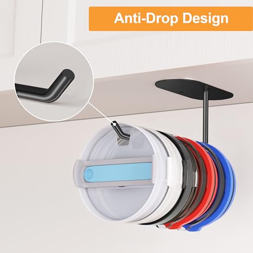 4 Pack Tumbler Lid Organizer, Space Saving Cup Lid Organizer for Yeti/Stanley/Simple Modern Tumbler Lids, Self-Adhesive or Drilling Tumbler Lid Hook for Kitchen Organizers and Storage - color: Black*4