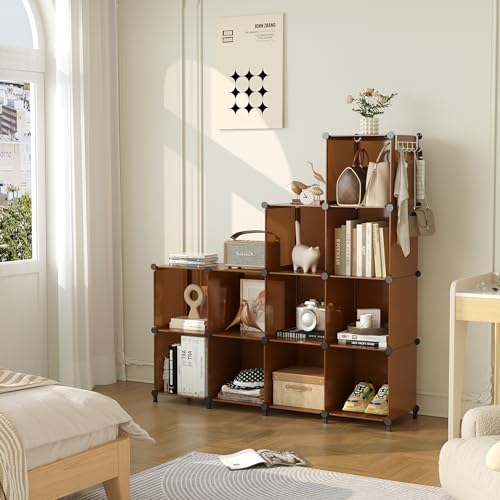 AWTATOS Cube Storage Organizer, Storage Cubes Shelves Bookshelf, 12 Cube Closet Organizers and Storage, DIY Stackable Plastic Clothes Organizer Shelving for Bedroom, Home, Cocoa Brown - color: Cocoa Brown