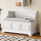 Knocbel Rustic Entry Storage Bench with Hidden Compartments and Removable Cushion, Wooden Entryway Hallway Foyer Shoe Bench Bedroom End of Bed Bench (White) - color: White