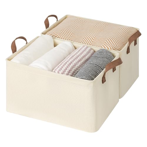 StorageWorks Storage Bins, Shelves Baskets for Organizing, Large Fabric Closet Organizers with Handles, Metal Frame, Beige-Texture, 2-Pack - color: Beige（Texture）, size: 16 ½" L x 12" W x 10 ¼" H