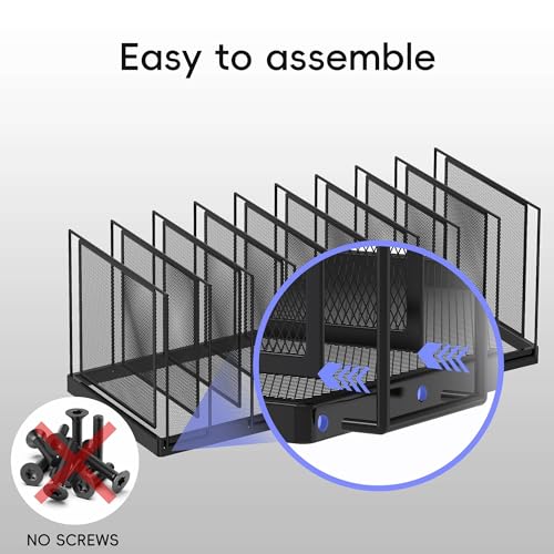 9-Section Desk File Organizer, Vertical File Holder, Mesh Desktop File Folder Metal File Organizer Stand for Office Home Classroom, Black, 2 Pack - color: Black, size: 2 Pack 9-Section