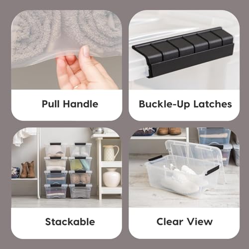 IRIS USA 4-Pack Storage Bins with Lids, 13 Quart, Made in USA Stackable See-Through Organizing Solution Latches Durable Nestable Containers Secure Pull Handle, BPA-Free Plastic - color: Clear, size: 13 Qt, style: 4 Pack