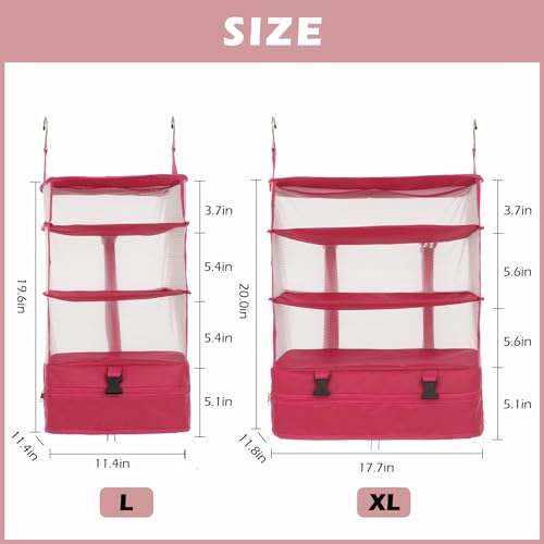 Surblue Hanging 3-Shelf Closet Organizer Pocket Collapsible Washable Oxford Fabric with 2 Hooks (L 11.41 * 11.41 * 19.68in, Rose) - color: Rose, size: L 11.41*11.41*19.68in