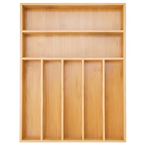 Besilord Silverware Organizer Kitchen Drawer Organizer Utensil Organizer Bamboo Silverware Holder Cutlery Organizer in Drawer Flatware Organizer Tray(7 slots, Natural - color: Natural, size: 7 Slots