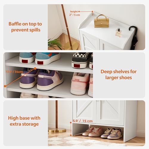 Mericonia Farmhouse Shoe Cabinet with Doors, Modern Large 5-Tier Shoe Storage Cabinet with Adjustable Shelves, Wooden Shoe Organizer for Entryway, Hallway, Closet, Bedroom, Living Room - color: B-white