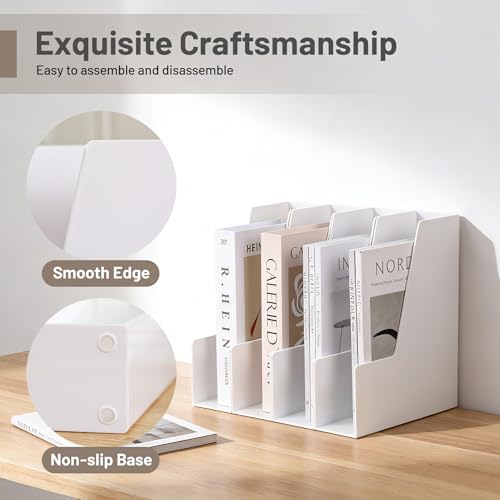 CiWiVOKi Vertical Magazine File Holder, Desk Organizer and Storage for Magazines, Binders, Notebooks, Envelopes, Multi-Purpose Desktop File Organizer for Home, Office & Classroom, 4 Pack, White - color: White