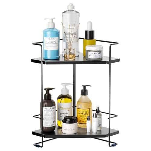 BOIVSHI Bathroom Organizer Countertop, 2-Tier Bathroom Organizers and Storage for Bathroom Countertop, Kitchen Counter, Corner Storage Shelf for Storage, Skincare, Perfume, Makeup (Black) - color: Black, size: 2-Tier