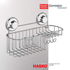 HASKO Shower Caddy Suction Cup, Shower Shelf with Soap Dish and Hooks Organizer, Suction Bathroom Shelf for Storage, Wall Mounted Basket (Polished Stainless Steel SS304) - color: Silver (1 Pack)