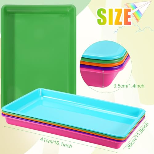 Maitys 15 Pcs Flat Plastic Trays 16.1 x 11.8'' Sensory Storage Paper Tray Stackable Classroom Bins for Office Home Organizer Crafts Supplies(Vibrant Color) - color: Vibrant Color