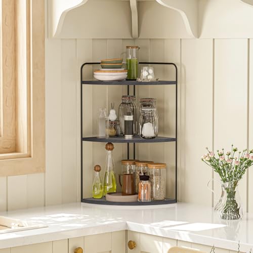 Forest Angle Bathroom Counter Organizer,Countertop Organizer,Vanity Organizers,Bathroom Storage,Bathroom Sink Caddy,Counter Shelf,Corner Counter,Corner Shelves(Black-Grey) - color: Black-grey 3 Tier