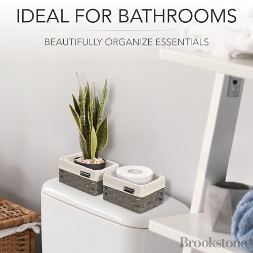 Brookstone Wicker Shelf Storage Basket Decorative Shelf Bin, bathroom organizers and storage, Boho Living Room Decor, Spring Storage 2026-3 Piece Set - color: Grey Three Pack