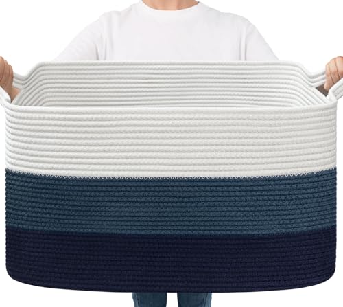 Goodpick Storaget Basket, 21.6" x 14.9" x 11.8", Toy Storage Baskets for Bedroom, Large Baskets for Organizing, Rectangle Woven Rope Basket for Blanket Storage, Blue - color: Light Blue, size: Large(21.6"L x 14.9"W x 11.8"H)