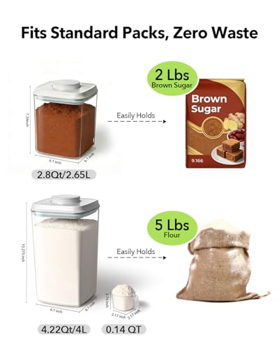 Airtight Food Containers Set with One-Touch Lid, Mixed Size Set (2.8 QT / 2.65 L & 4.2 QT / 4.0 L) with Scoop, Stackable Jars for Complete Kitchen Organization. - color: 2.8QT+4.22QT