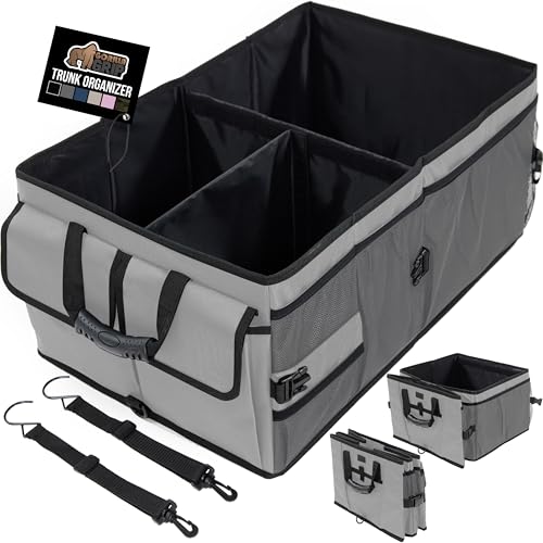GORILLA GRIP Trunk Organizer for SUV and Cars, Large Capacity Collapsible Car Trunk Storage Organizer, Heavy Duty Car Accessories, Gifts for Mom and Dad, Slip & Water Resistant Multi Compartment Gray - color: Gray