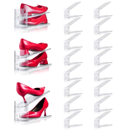 Adjustable Shoe Slots Organizer,16PACK Transparent Shoe Stackers Shoe Rack Holder Shoe Space Savers Double Layer Stack Shoe Racks for Closet Organization(Transparent) - color: Transparent, size: 16 Pack