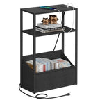 TUTOTAK Narrow Side Table, Small End Table with Charging Station, Nightstand with Fabric Basket, Bedside Table for Small Space, Livingroom, Bedroom Black TB01BK095 - color: Black