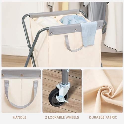 STORAGE MANIAC 125L Collapsible Laundry Hamper with Wheels, Rolling Laundry Basket, Heavy Duty Cloth Sorter with Removable Bag, Folding X Frame Clothes Organizer Cart for Easy to Store, 2 Section - size: 2 Section