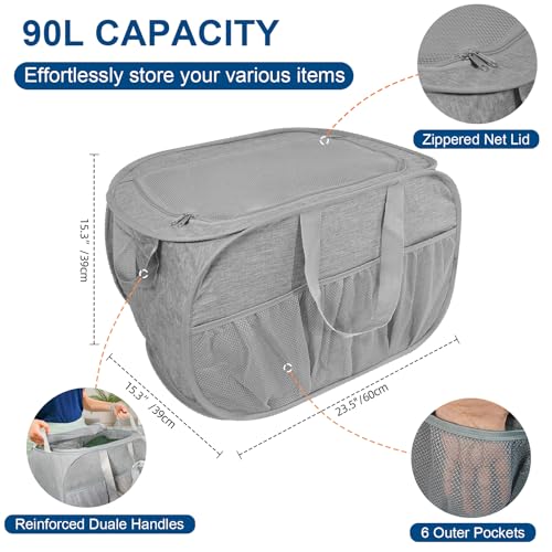 Collapsible Laundry Baskets, Tear Proof Pop Up Laundry Hamper with Lid, Dual Handles Durable Foldable Laundry Basket, Easy to Carry Laundry Hamper for Home, Laundry Room, Bedroom, Dorm, Travel Grey - style: Grey with Lid
