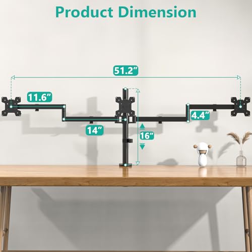 WALI Triple Monitor Mount, 3 Monitor Desk Mount for 13-27 inch Computer Screens, Holds up to 22 lbs, Triple Monitors Stand for Desk, with Tilt, Swivel, Rotation, VESA 75/100mm (M003S), Black - size: Triple, style: C-Clamp