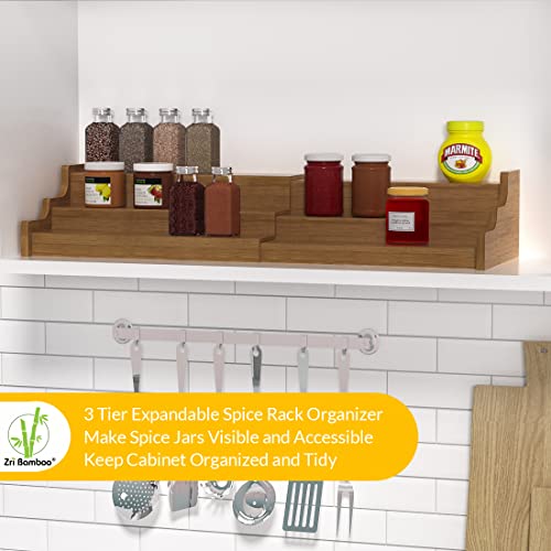 Bamboo Spice Rack Cabinet Organizer - 3 Tier Wooden Expandable Walnut Display Shelf - color: Brown