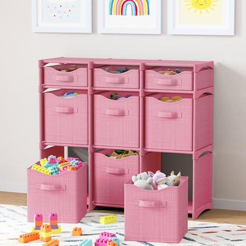 Cube Storage Organizer with Storage Bins Included - The Perfect Closet Organizers and Storage Solution. Includes 9 Storage Cubes, Great For Toy Storage, Closet Storage, Clothes Storage (Pink) - color: Pink, size: 9 Storage Cubes