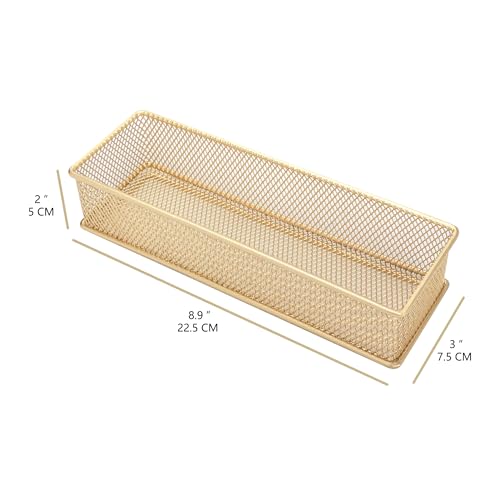 Annova Mesh Stackable Drawer Cabinet and Shelf Organizer Bins Storage Basket School Office Supply Holder Tray- Set of 2 (Gold, 3x9x2 Inch) - color: Gold, size: 3x9x2 Inch