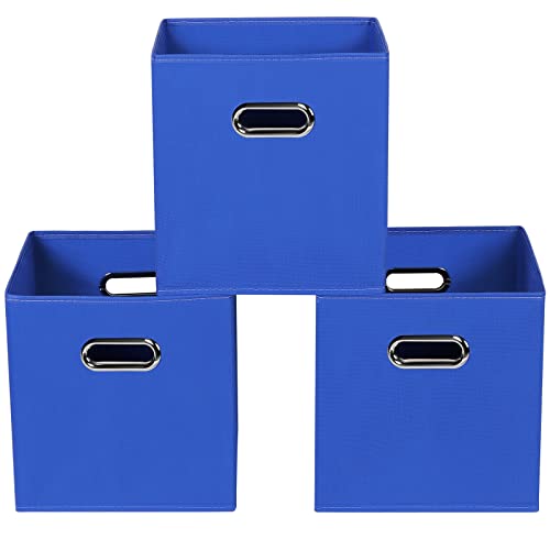 Dark Blue Fabric Storage Bins, Set of 3, 11x11x11, Foldable Cube Bins for Cloth or Accessory Storage - color: Dark Blue, size: 3 Pack