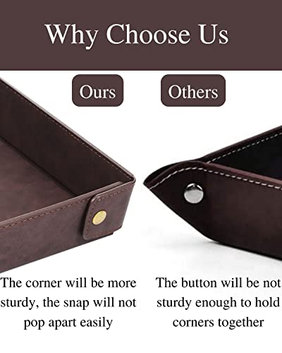 CASIRENA Faux Leather Valet Tray Organizer for Men - Catch-All Tray for Entryway Table Key, Wallet, Watch, Coin Change, Phone, Dresser EDC Dump Jewelry, Bedside Nightstand Desk-top Catchall - color: Coffee Brown, size: Rectangle