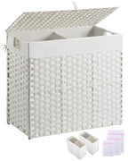 Greenstell Laundry Hamper with lid, No Install Needed, 130L Wicker Laundry Baskets Foldable 2 Removable Liner Bags, 2 Section Clothes Hamper Handwoven Rattan Laundry Basket with Handles, White - color: White, size: 130L (26.2x13.3x24.0 Inches)