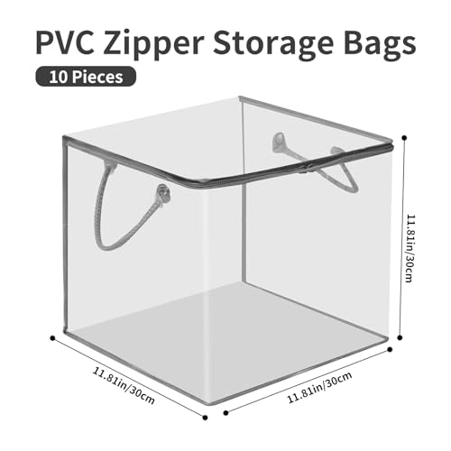 10 PCS Clear Zippered Storage Bags with Handles,Sweater Storage with Two-way Zipper,Foldable Closet Organizer Bed Sheet Organizer,Cube Plastic Organizer,Bag,Bin,for Clothes,Towel-GY - color: Grey, size: 11.81*11.81*11.81 inches