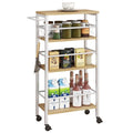 IBUYKE 7.8" Slim Rolling Cart,4 Tier Metal Kitchen Laundry Storage Cart,Industrial Narrow Utility cart,Trolley with Handle and Wooden Tabletop,for Kitchen, Living Room,Bathroom,Natural UTMJ065R - style: Natrue