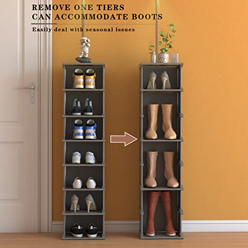 AFOORD Narrow Shoe Rack12Tiers, Tall Skinny Shoe Organizer, Small Space and Vertical Shoe Rack, Suitable for Entryway,Hallway,Closet, Corner, Bedroom and Garage Shoe Shelf (Classic Grey