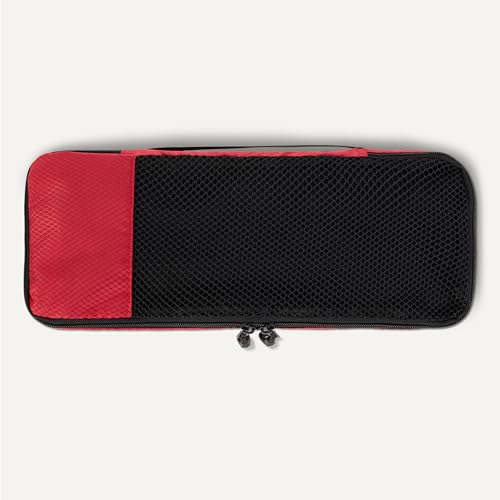 Amazon Essentials 4-Piece Space-Saving Packing Cubes Travel Accessories Set, Luggage Organizer with Double Zipper, Mesh Top, Polyester, Slim, Red (Previously Amazon Basics) - color: Red, size: 4 x Slim