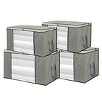 4 Pack Foldable Large Storage Bags 28 x 20 x 12 (L x W x H) inch for Comforter Quilt Blanket Clothes with Clear Window & Handles - Easy to Fit King Size Comforter Set - Closet Under Bed Organizer - size: Extra Large (Horizontal), style: Set of 4